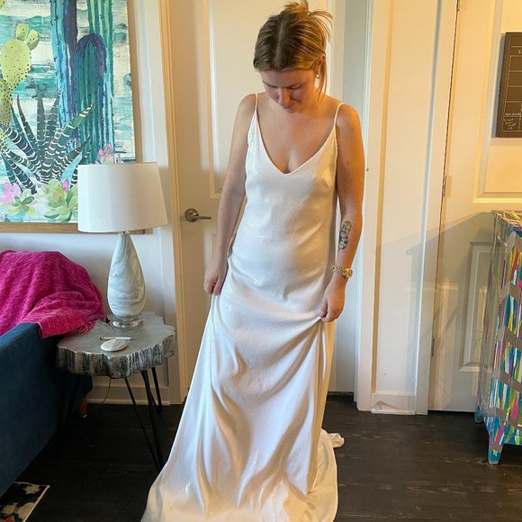 Claire La Faye Slow Burn White Sequin Gown - Picture 2 of 8